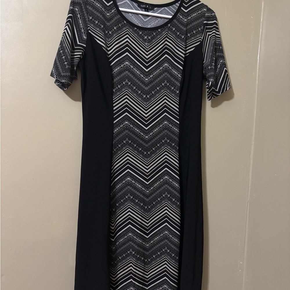 Sami & Jo Monochrome Chevron Long Sleeve Dress